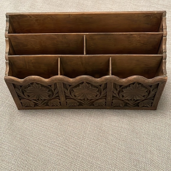 Vintage LERNER Faux Carved Wood Look Desk Organizer Mid Century Modern - Picture 12 of 12